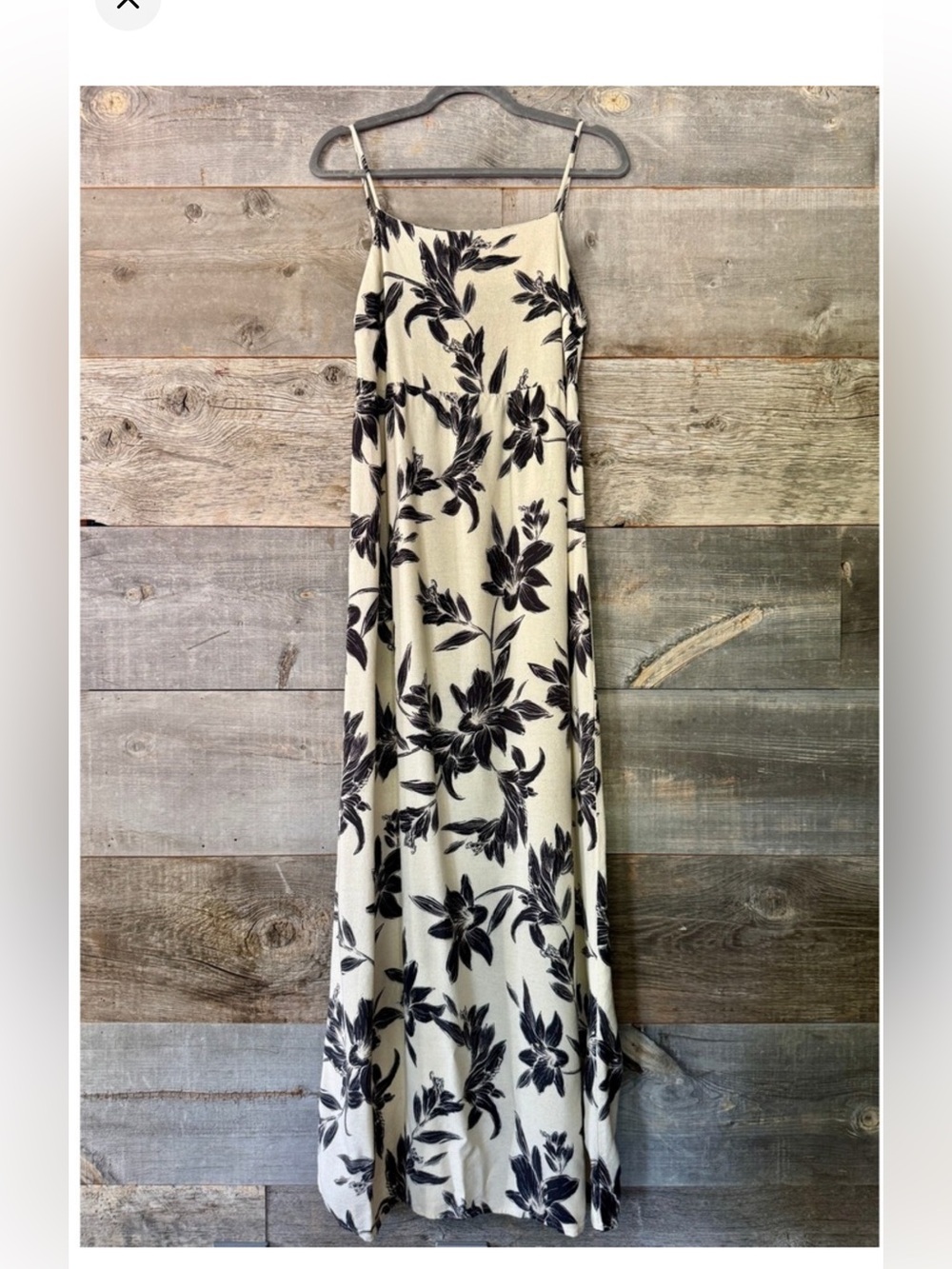 Monteau Los Angeles Floral Linen Blend Maxi Dress XL Black Cream Summer Vacation